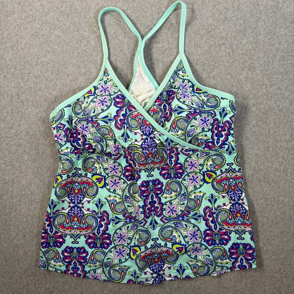 VM SwimwearWomen's 16W Paisley Floral Tankini Swim Top Racerback Shelf Bra